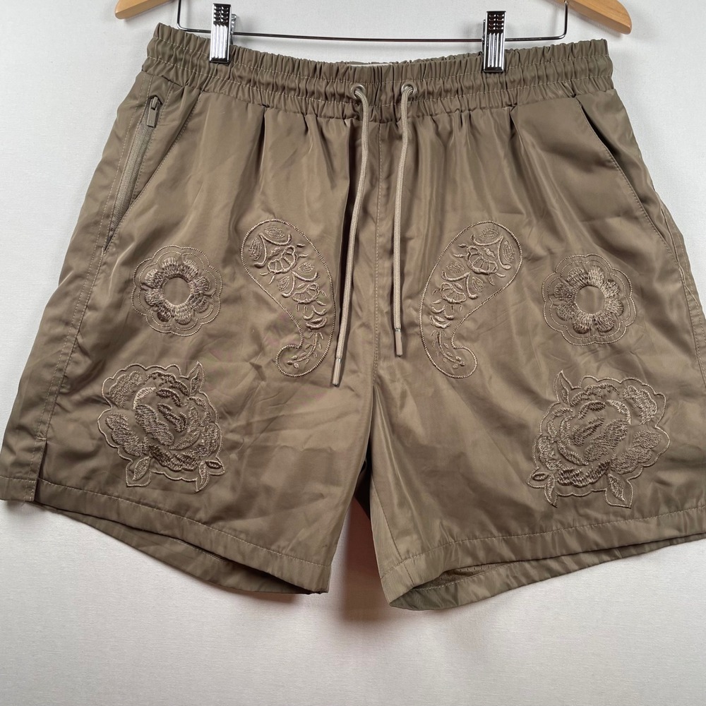 Maison Article Premium Select Embroidered Floral Paisley Shorts Taupe Brown LG